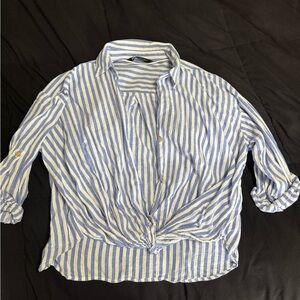 Blue and White Striped Button-Up Shirt